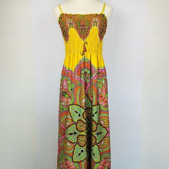 ISABELLA RODRIGUEZ Yellow Paisley Boho Print Maxi Dress - Picture 6 of 10